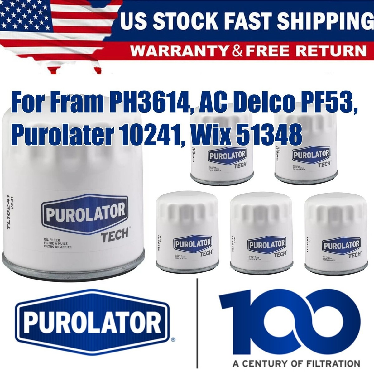 For Fram PH3614, AC Delco PF53, Purolater 10241, Wix 51348 6-Oil 