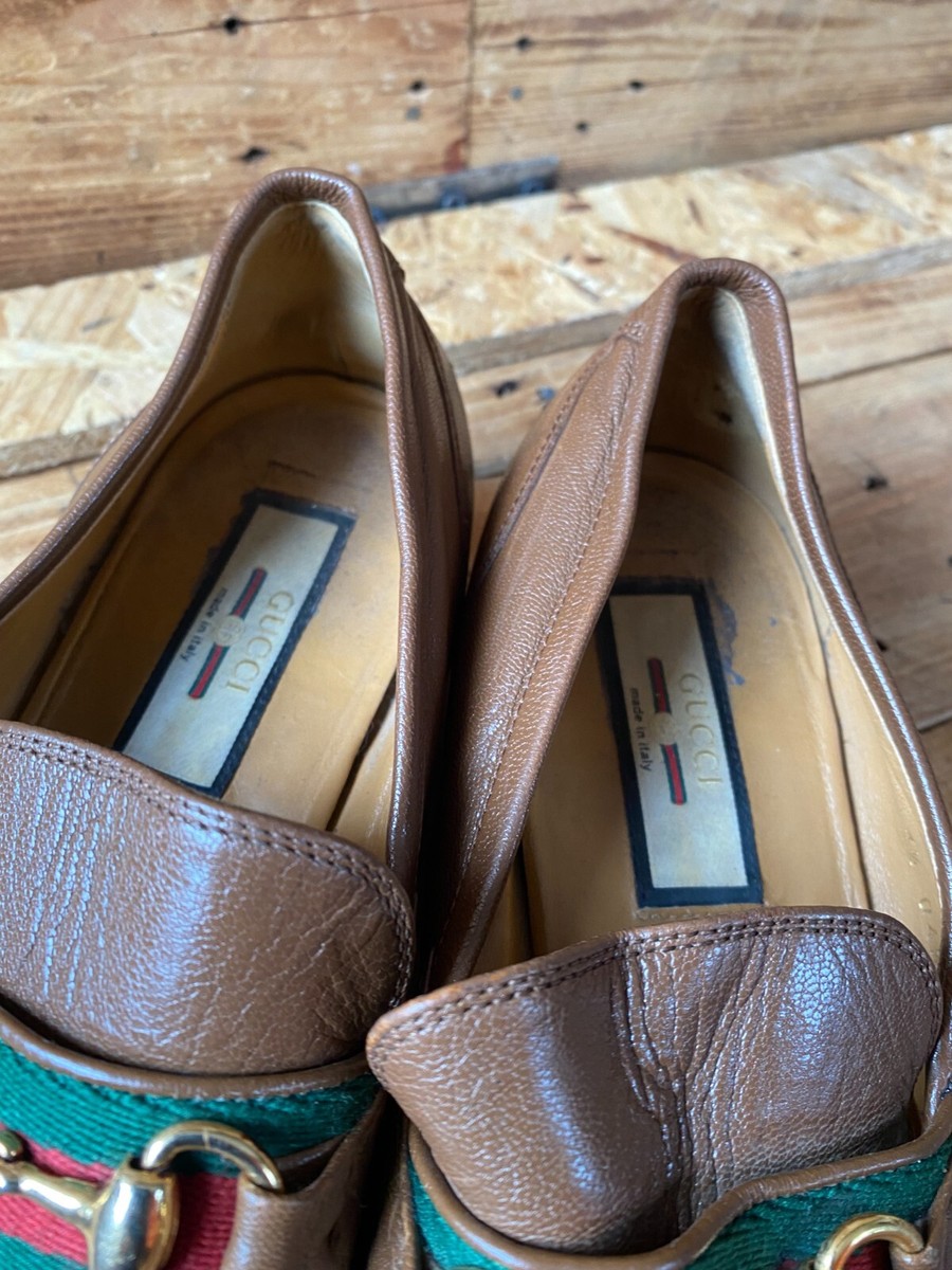 Gucci horsebit bixton three stripe brown leather web loafers  display picture 1