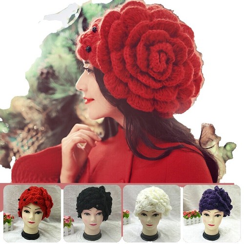 Flower Embroidery Beret Hat for Women French Style Knitted  display picture 3