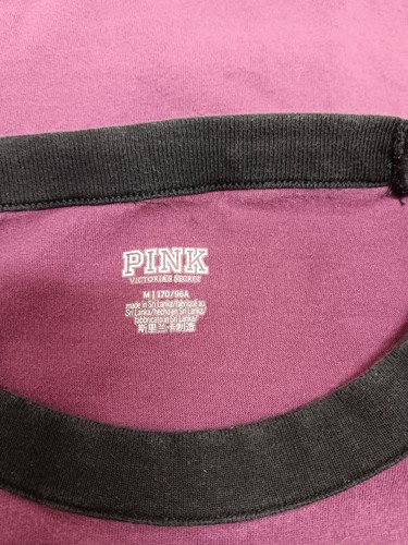 T-shirt manica lunga ROSA by Victorias Secret media nera viola logo davanti dietro - Foto 10 di 14