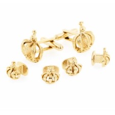 Mardi Gras Crowns Cufflink and Stud Set Gold Finish