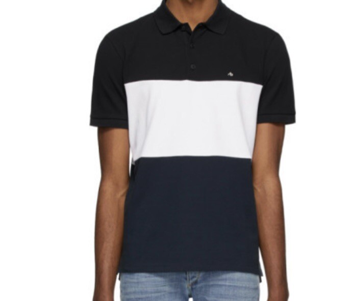 Rag Bone NWT Black White Navy Color Block Pique Polo T Shirt
