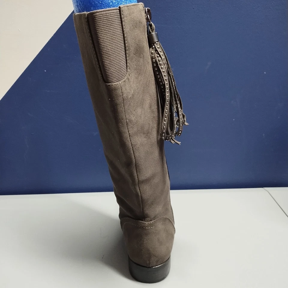 Steve Madden Jfinnly Botas Hasta la Rodilla Niñas Talla 2 Gris Gamuza Cremallera y Borlas Foto 3 de 4