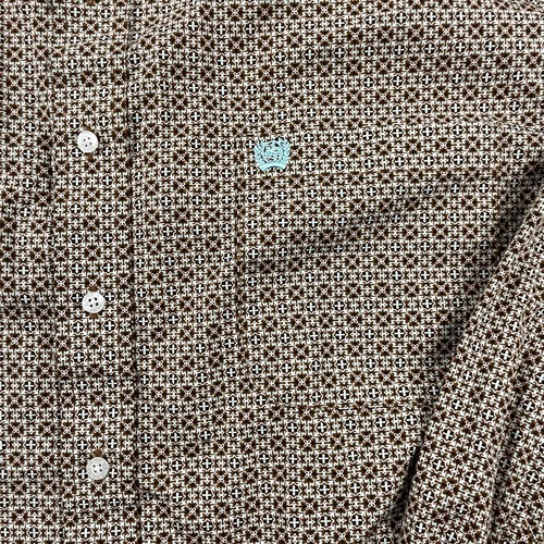 Cinch Shirt Men XXL Brown Button Down Geometric Print Long Sleeve Western Cowboy - Picture 6 of 13