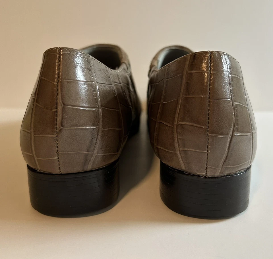 Botines Cortos Munro Marteen Planos Taupe Gamuza Cuero Mocasines Cocodrilo Repujado Talla 7M Foto 4 de 4