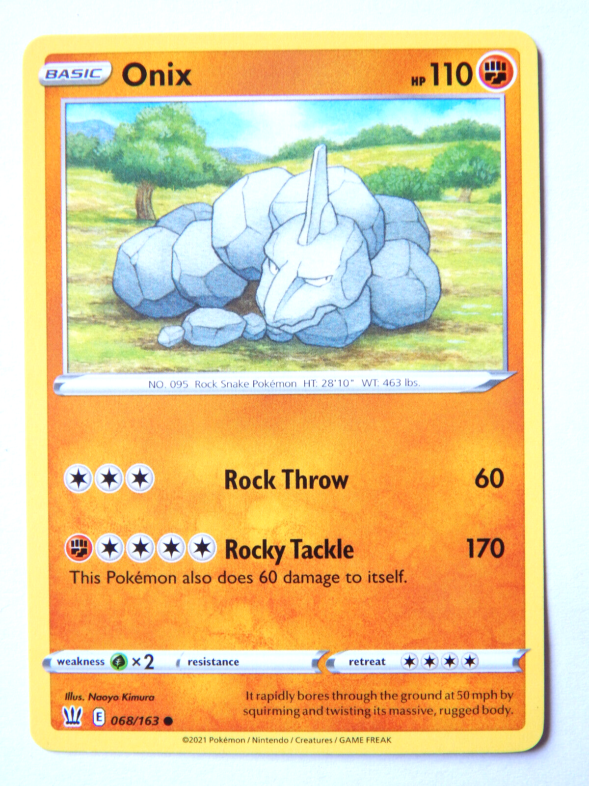 4x Onix - 068/163 - Common - Reverse Holo NM-Mint Pokemon SWSH05 - Battle  Styles