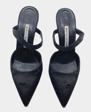  1395 Manolo Blahnik Women's Black Lurum Embellished Mule Shoe Sz US 8.5/EU 38.5