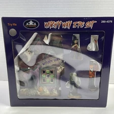 Halloween Village Decor by FG Square Witchy Way 5 Piece Set Lighted House & Figs