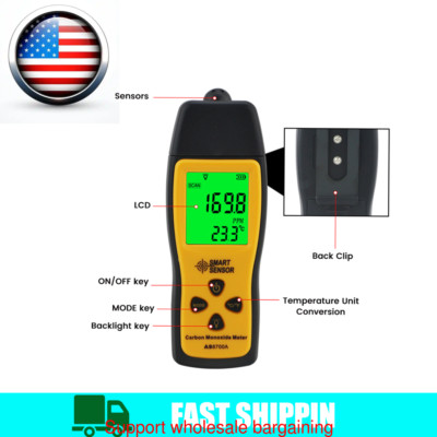 SMART SENSOR Handheld Carbon Monoxide Meter CO Gas Leak Detector High Precision-