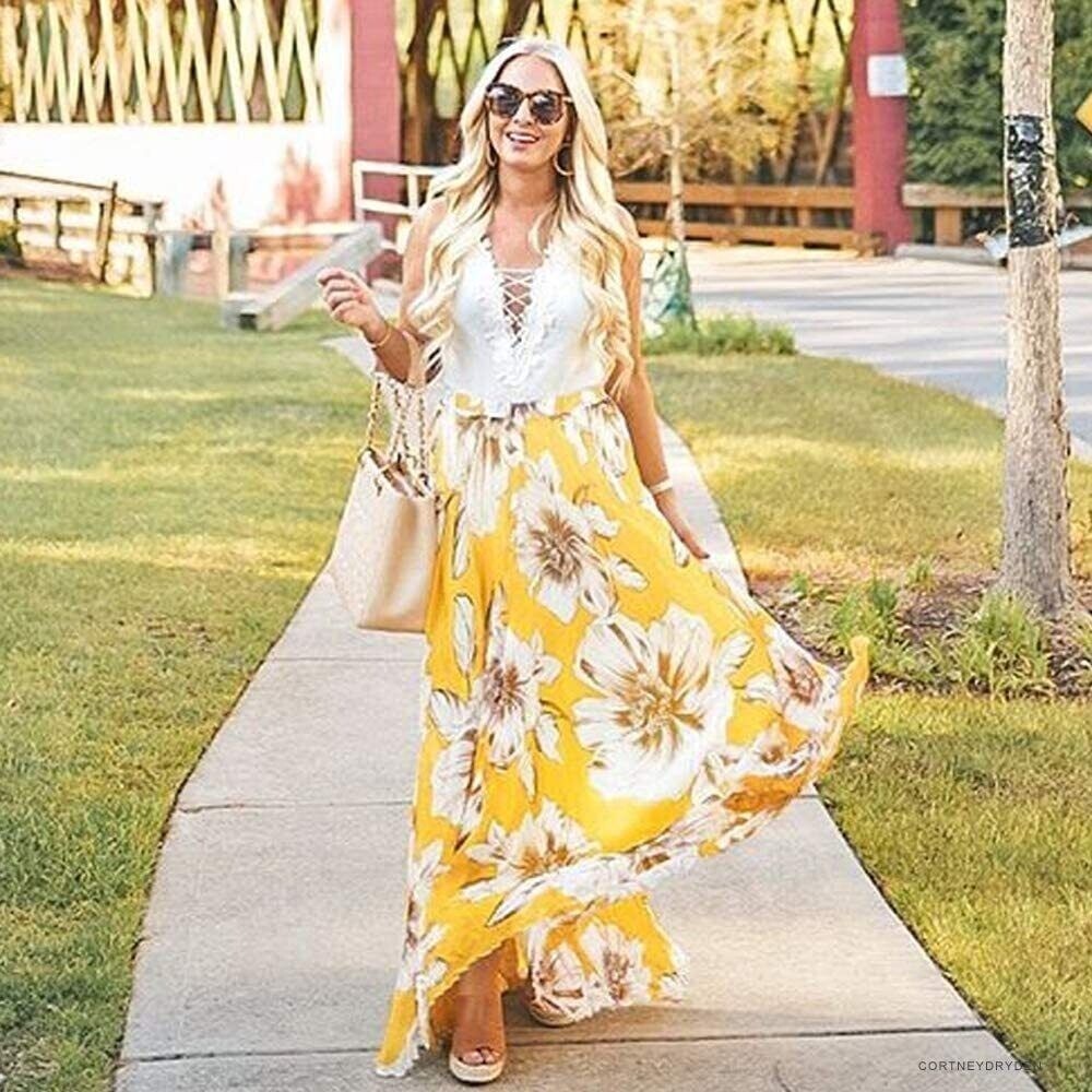 yellow tiered maxi dress Lotty Linen Maxi Dress