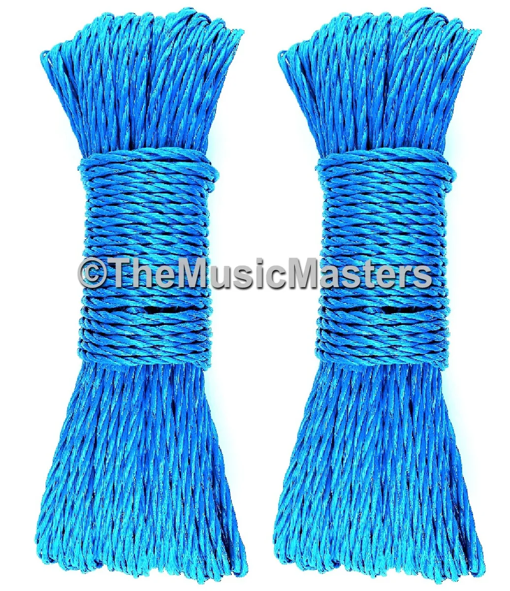 (2) Blue 100ft Twisted Poly UTILITY ROPE Line Cargo Tie Down Cord Twine  String