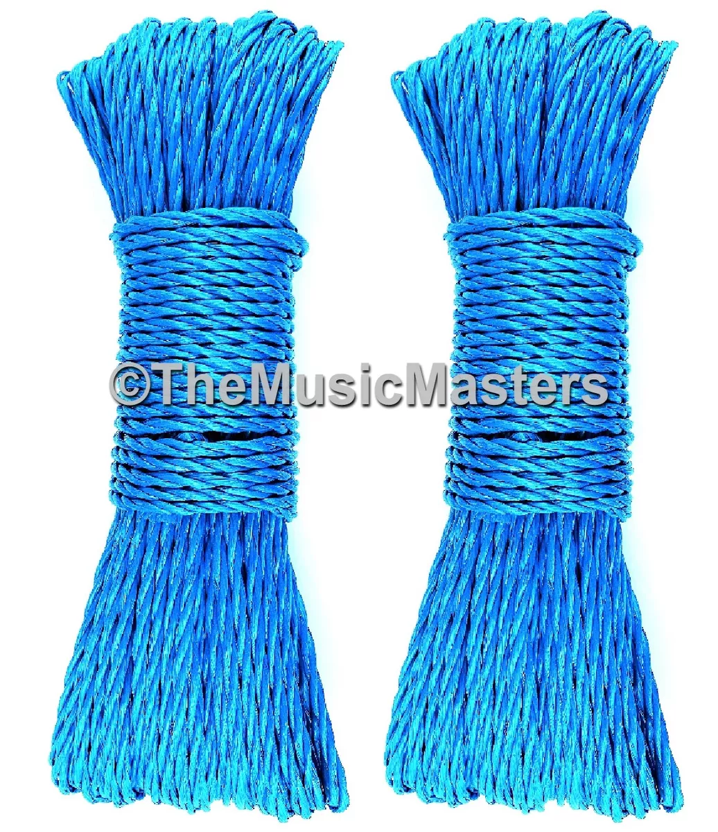 (2) Blue 100ft Twisted Poly UTILITY ROPE Line Cargo Tie Down Cord Twine  String