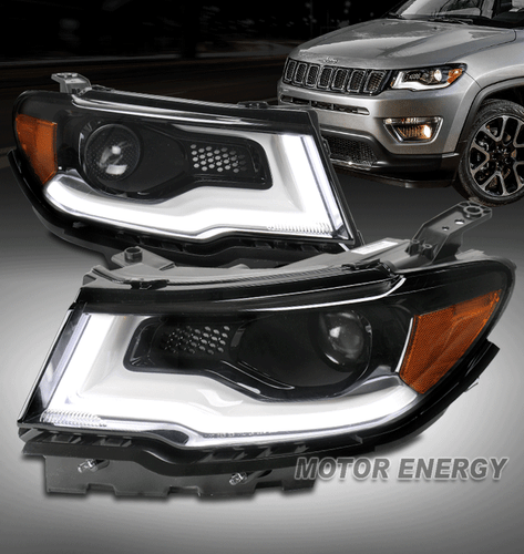 For 17-21 Jeep Compass LED Tube Halogen Projector Headlight Black Left+Right Set - Bild 1 von 11