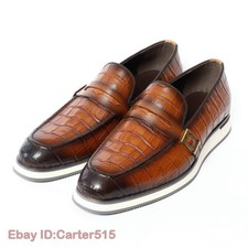 Mens British Business Casual Cowhide Leather Loafers Formal Dress Slip on Shoes