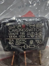 2 PCS CARLING TECH. LRA211-RS-B/125N ROCKER 1/4" TABS 125V NEON 10A 250V (6051)