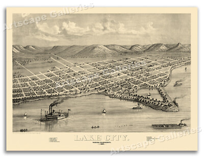 Lake City Minnesota 1867 Historic Panoramic Town Map - 20x28