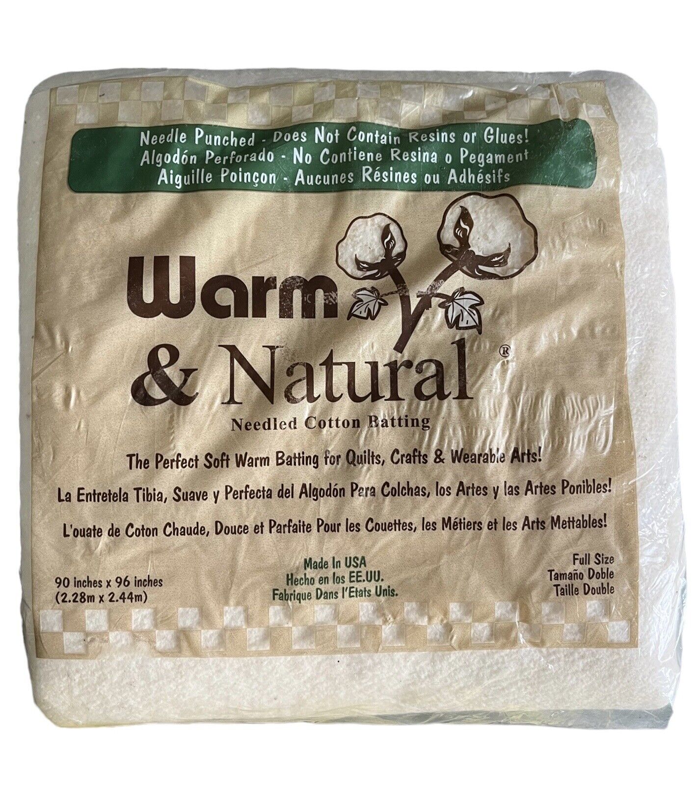 Quilt Batting Warm & Natural 100% Needled Cotton Size 84 X 96 inches  Blanket