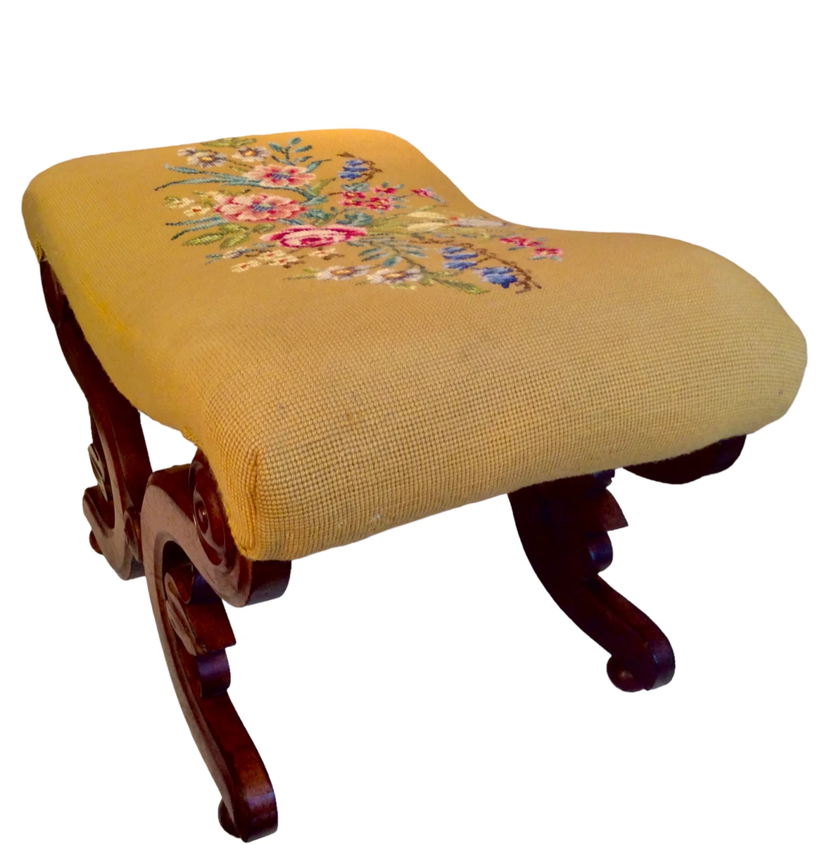 Large Scroll Leg Needlepoint Footstool Ottoman eBay