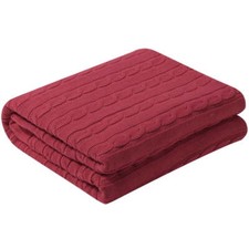 Unique Bargains 100 Cotton Soft Cable Knit Blanket Red Full 70" X 78" Soft