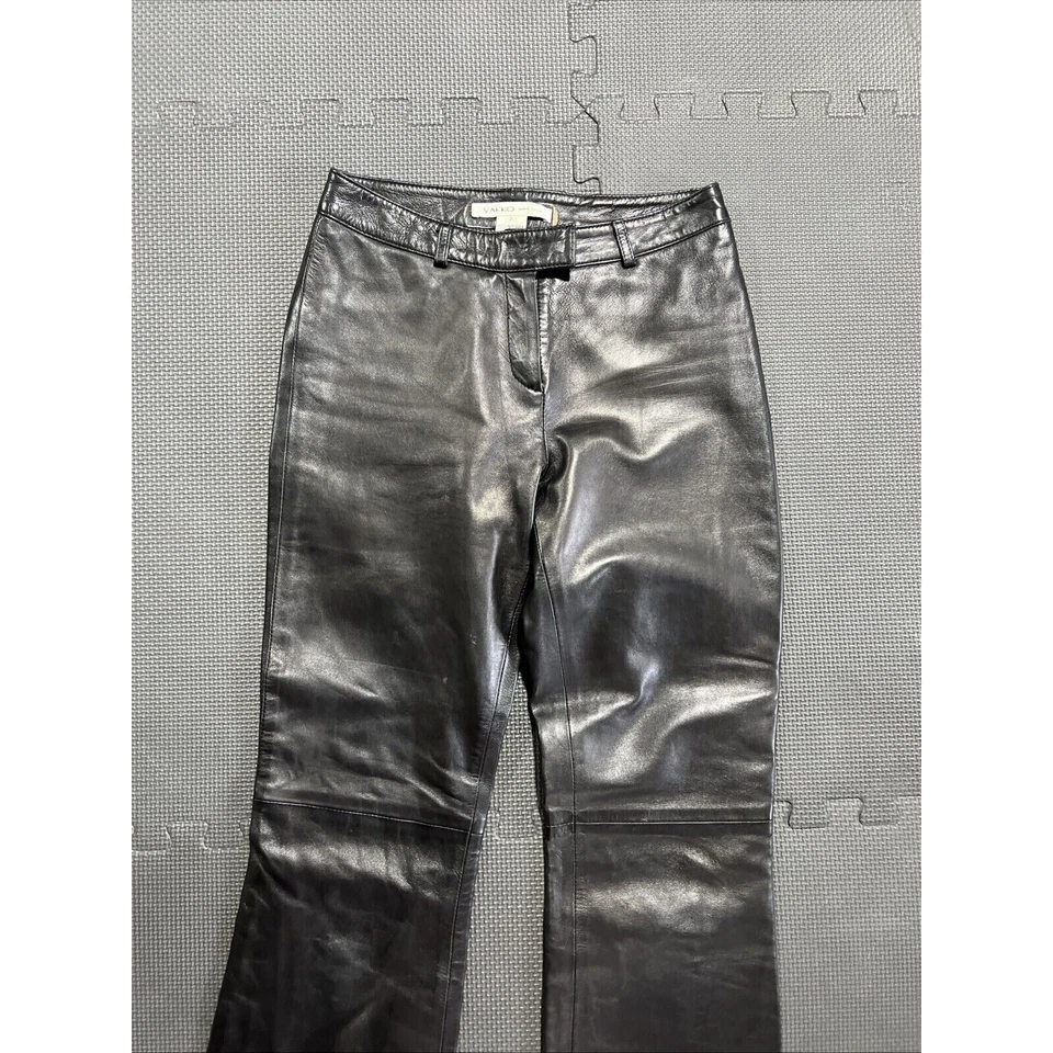 Pantalones Vakko Negros 100% Lana de Cordero Cuero Pierna Acampanada Motociclista Retro Mujeres Talla 2 Foto 3 de 4