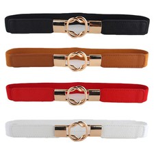 Women Fashion Thin Gold Buckle Waist Belt Elastic Stretch Corset Waistband