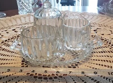 1940's EAPG Biscuit Jar Sugar &Creamer  Glass Antique, Jeannette Co. (National)