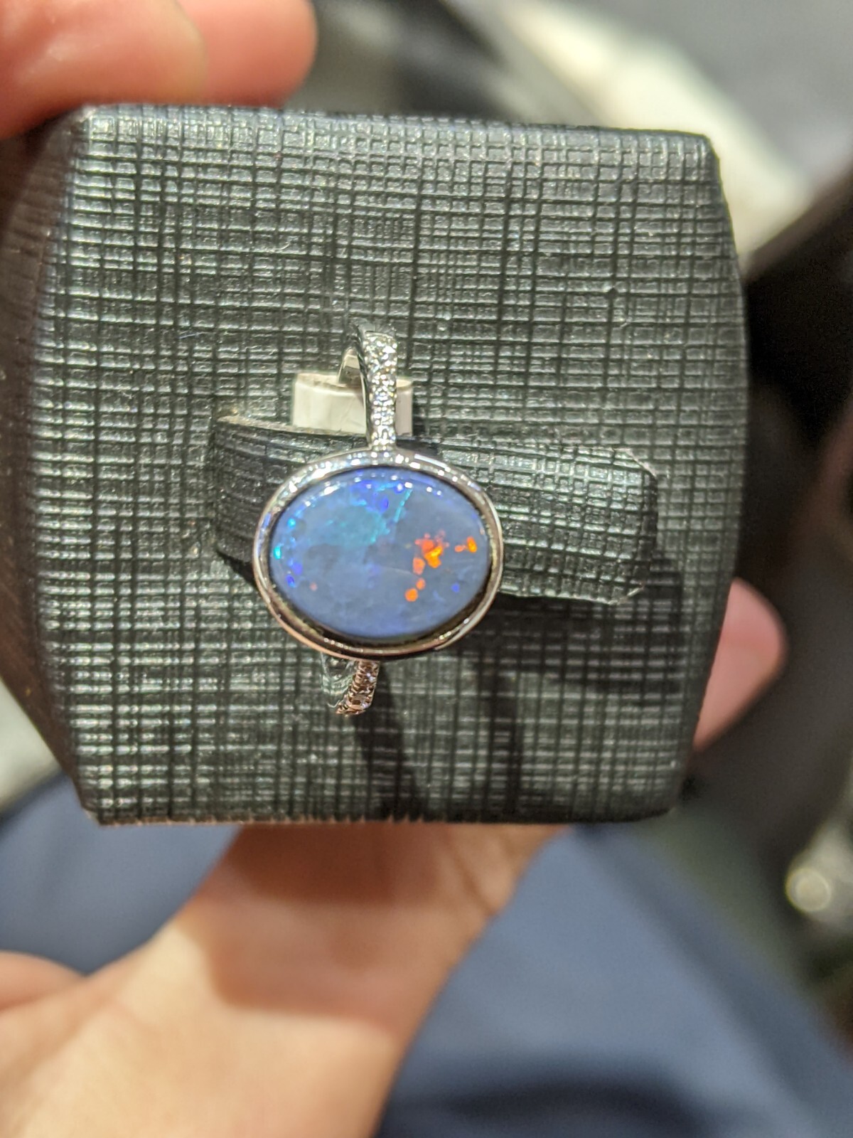 Black opal sterling silver handmade ring opal green blue red fire oval opal ring image 3