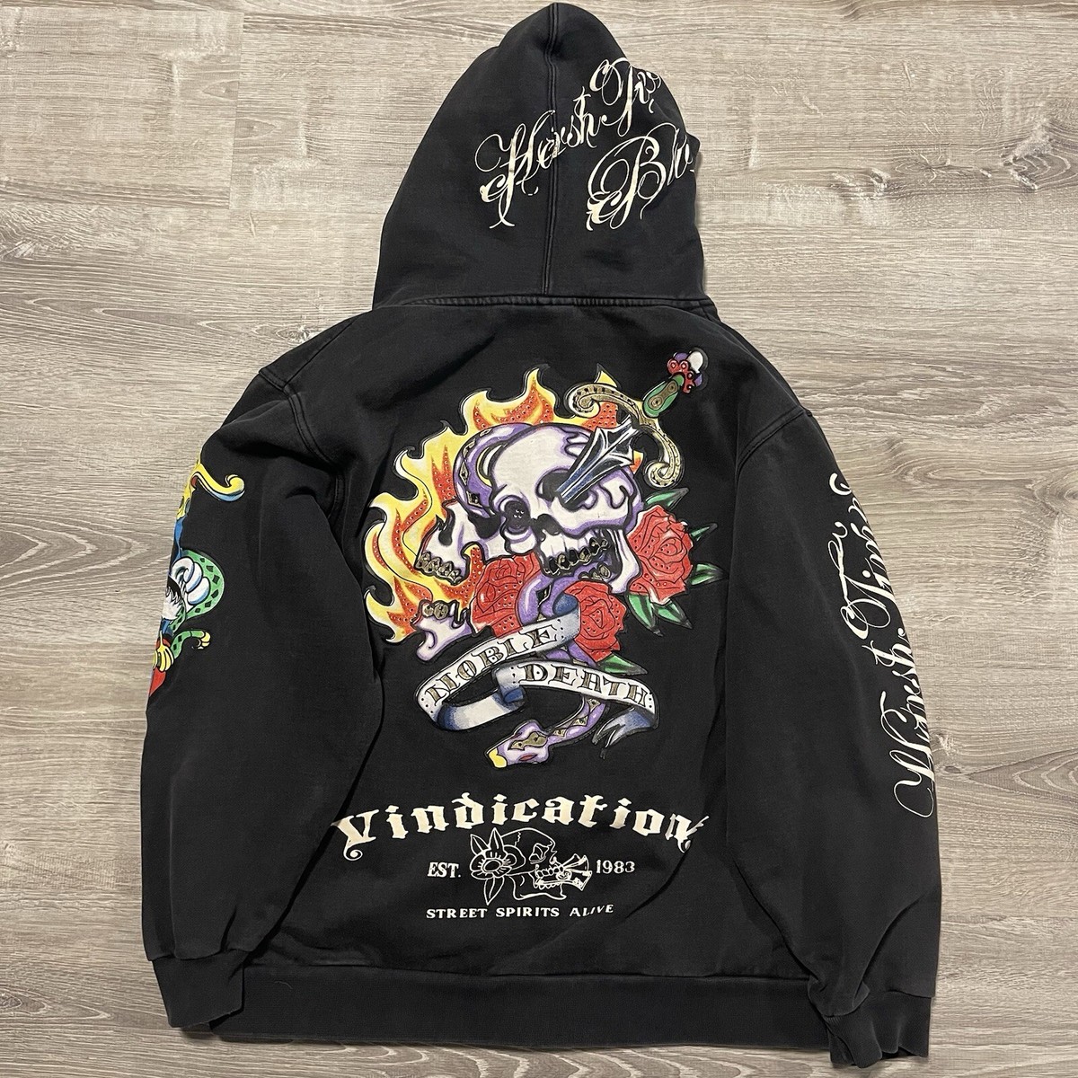 トップス Ed Hardy Skull Hoodie Y2K Archive Grunge VTG Ed Hardy CHRISTIAN AUDIGIER Love Kills Slowly Hoodie Small