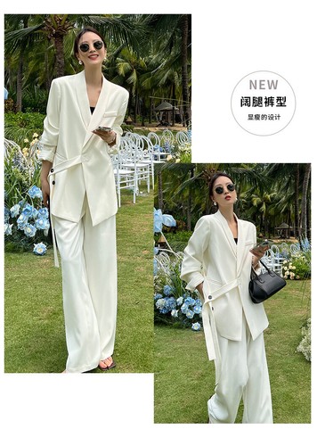 Women Formal Suit Set New Casual Autumn Suit Jacket Wide Leg Pants Two-piece Set - 第 12/27 張圖片