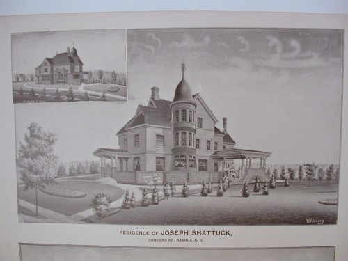 1892 Orig Print: Joseph Shattuck residence NASHUA NH John McLane Mills MILFORD - Picture 2 of 4