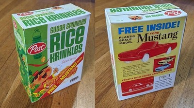 Post RICE KRINKLES CEREAL BOX So-Hi Dragon Ford Mustang car model offer Repro