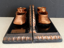 Mid Century Baby Shoe Bookends Modern Copper  Vintage MCM Decor