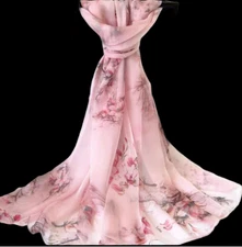 100% Silk large Scarf Women neckerchief Shawl Wrap thin floral pink red MY114-3