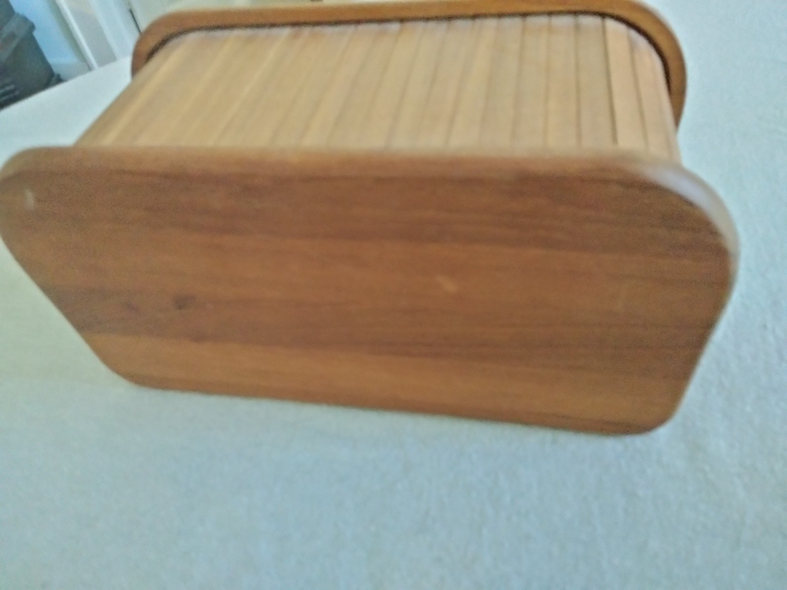 Vtg MCM Kalmar Designs teak wood Tambour Roll Top Disk box 10.5”x5”x6”