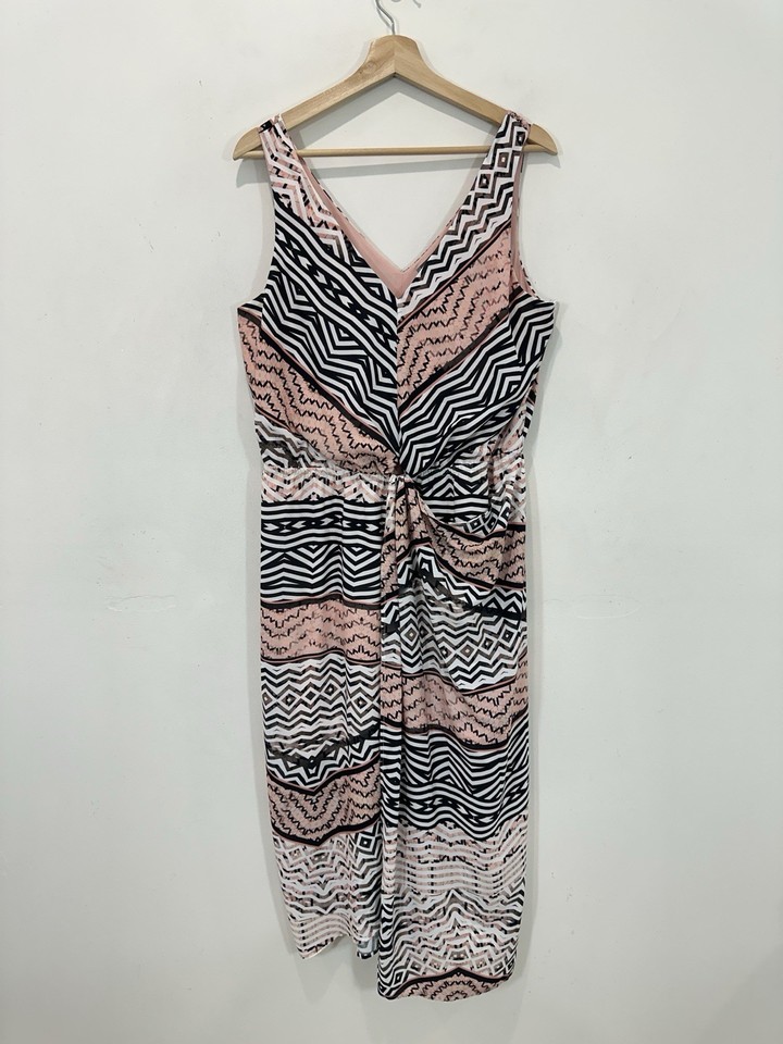 Katies Midi Dress Women AU 12 Multicoloured Geometric Pattern Faux Wrap