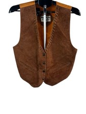 Vintage Mona Mode Genuine Leather Vest Brown Western Cowboy Biker Rustic