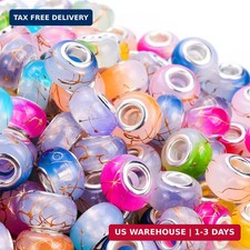 100 Pieces 14mm European Large Hole Spacer Beads Mix Color with Silver Brass Cor