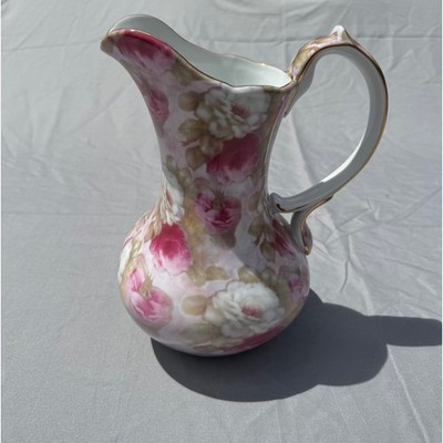 Formalities by Baum Bros Soft Roses Collection Porcelain Pitcher Gold Trim 9in