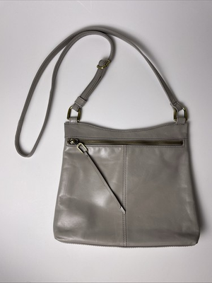 #ad HOBO International Polished Leather Cambel Crossbody Bag Light Grey 11x9quot; $38.50