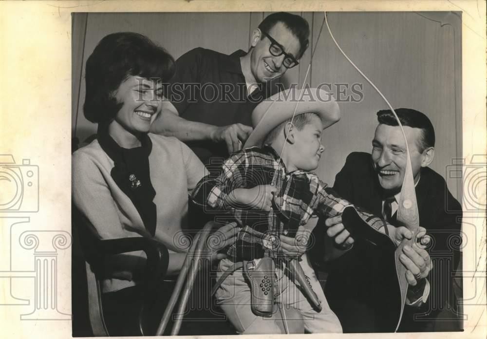 1967 Press Photo Cerebral Palsy poster child with first bow & arrow in New York