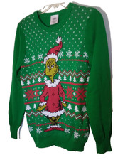 The Grinch Dr. Seuss, Kids Green Christmas Sweater Youth Large- Santa Grinch