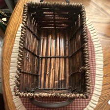 Brown Rectangular Wicker Wood Decorative Basket w/ Handle Freestanding
