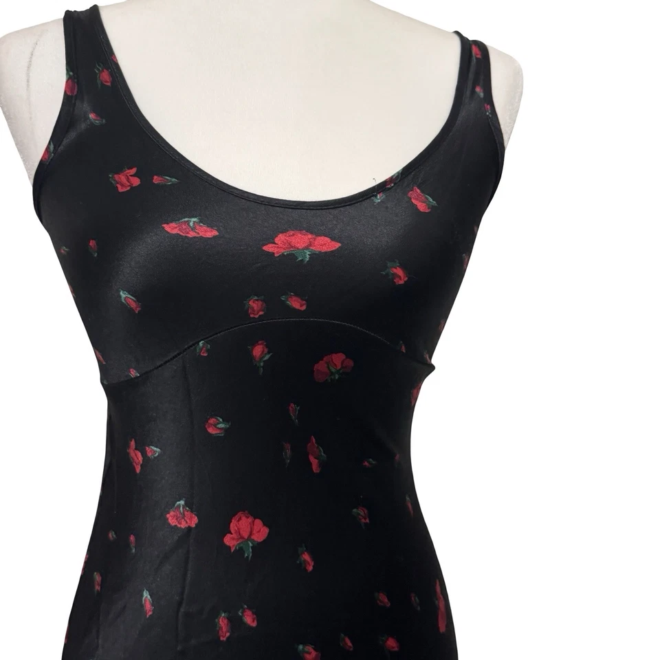 Vestido sin Mangas Vintage Betsey Johnson Negro Rosa Satinado Talla 8 Botón Espalda Maxi Años 90 Foto 3 de 4