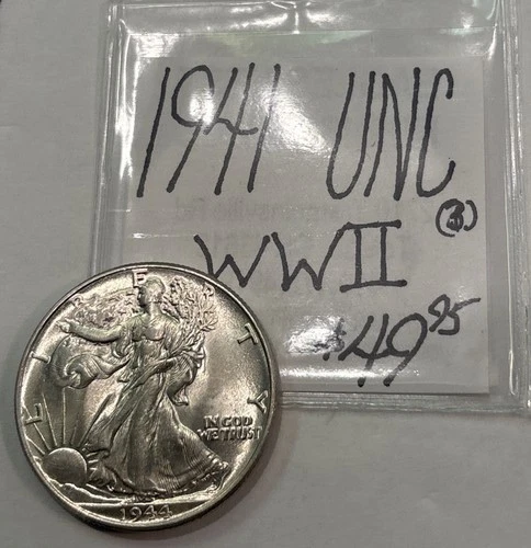 1941 Walking Liberty Half Dollar (UNC) Uncirculated Cond WWII Era! ENN Coins