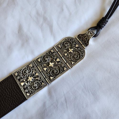 Brighton B30753 Women's Med Rare Black Leather Silver Ring Buckle Tie Waist Belt - Picture 7 of 13
