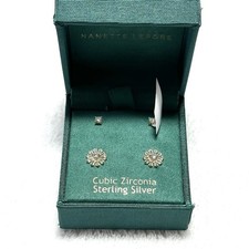 Two Pairs Nanette Lepore Cubic Zirconia Sterling Silver Flower Gold Earrings NIB