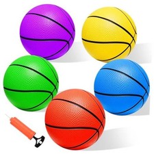 Mini Basketball Set - 5 Pack 6" Small Balls Orange,Green,Yellow,Purple,Blue