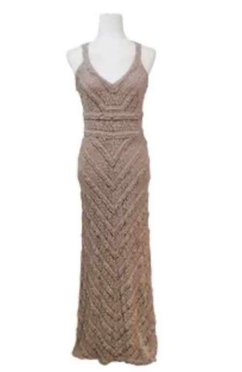 Chelsea & Violet Tan Lace & Crotchet Back Maxi Dress Size Small Formal Boho Prom
