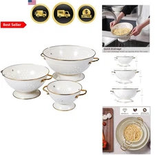 Metal Colander Set of 3 Kitchen Strainer Basket with Handles for Pasta Vegeta...