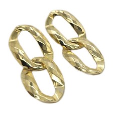 Double Hoop Pierced Earring Faceted Oval Gold tone Dangle Chunky Vintage 2.5 in